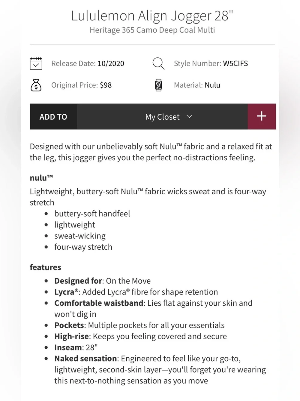 Lululemon Align Jogger 28
